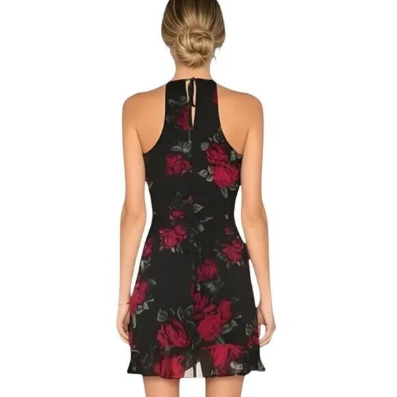 Lovers + Friends Gigi Wrap Dress Black Red Floral S - Picture 3 of 8